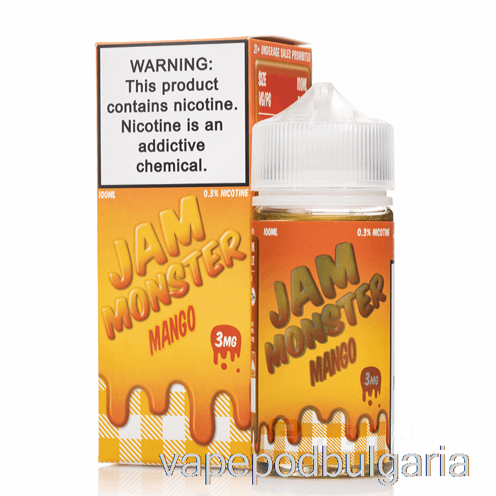 Vape 10000 Дръпки Mango - Jam Monster Liquid - 100ml 0mg